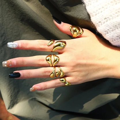 IG Style Vacation French Style Geometric Water Droplets 304 Stainless Steel 18K Gold Plated Open Rings
