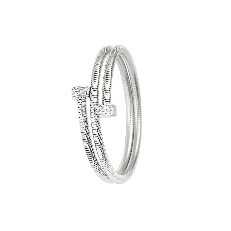 Casual Minimalist Commute Circle Round 304 Stainless Steel 18K Gold Plated Rhinestones Bangle In Bulk