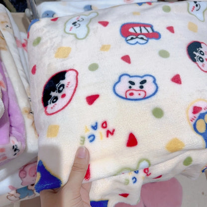 In Stock | Style Autumn And Winter Thickened Cartoon Crayon Small New Flannel Casual Plush Blanket Dormitory Bed Sheet