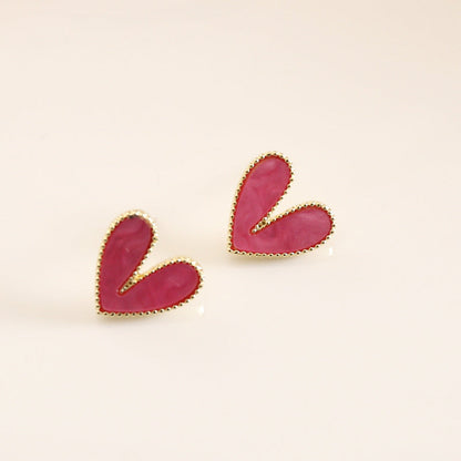 2 Pieces Women Heart Alloy Electroplating Stud Earrings