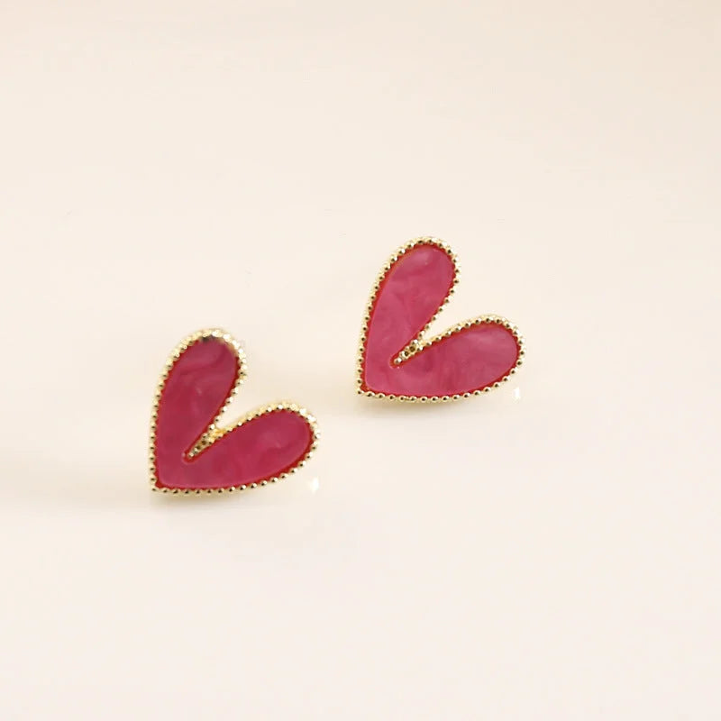 2 Pieces Women Heart Alloy Electroplating Stud Earrings