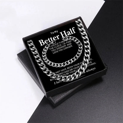 2 Pieces Hip-Hop Solid Color Alloy Titanium Steel Plating Men\'S Bracelets Necklace