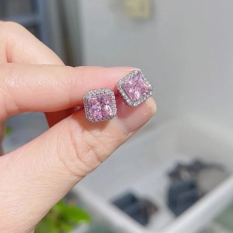 1 Pair Fashion Square Inlay Copper Zircon White Gold Plated Ear Studs