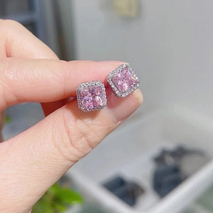 1 Pair Fashion Square Inlay Copper Zircon White Gold Plated Ear Studs