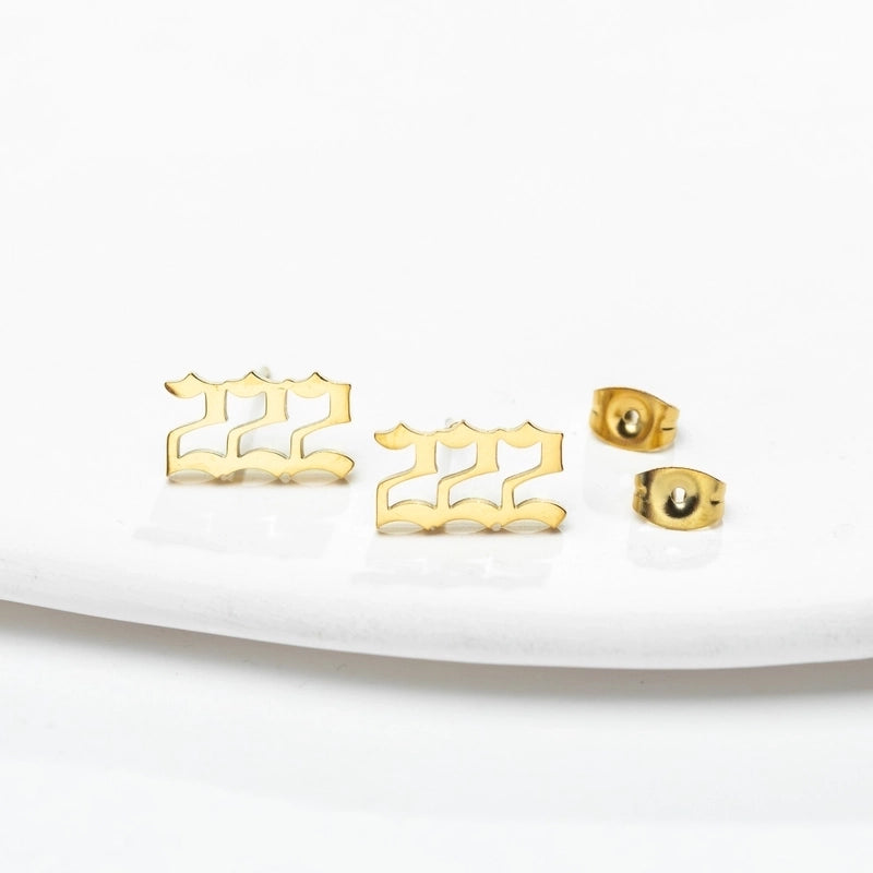 1 Pair Minimalist Number Plating Hollow Out 304 Stainless Steel 18K Gold Plated Ear Studs
