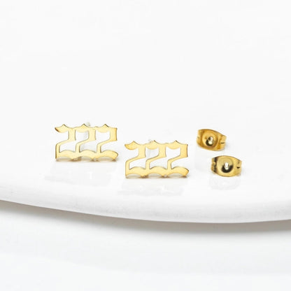 1 Pair Minimalist Number Plating Hollow Out 304 Stainless Steel 18K Gold Plated Ear Studs