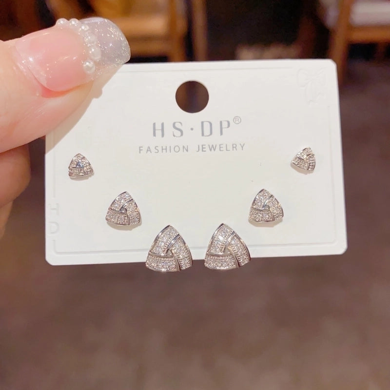 Fashion Geometric Copper Plating Artificial Pearls Zircon Earrings 3 Pairs