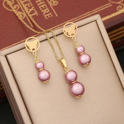 Stainless Steel Artificial Pearl 18K Gold Plated Commute Patchwork Gourd Jewelry Set