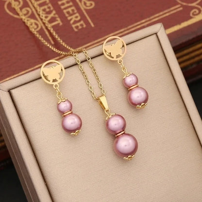 Stainless Steel Artificial Pearl 18K Gold Plated Commute Patchwork Gourd Jewelry Set