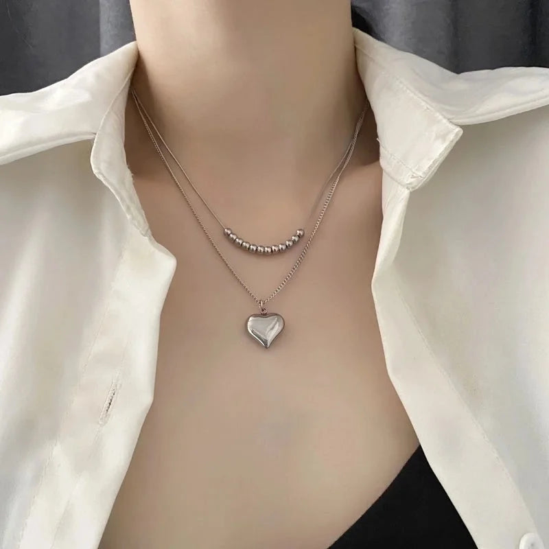 Minimalist Commute Heart Shape Stainless Steel Titanium Steel Titanium Steel 18K Gold Plated Gold Plated Silver Plated Plating Layered Necklaces