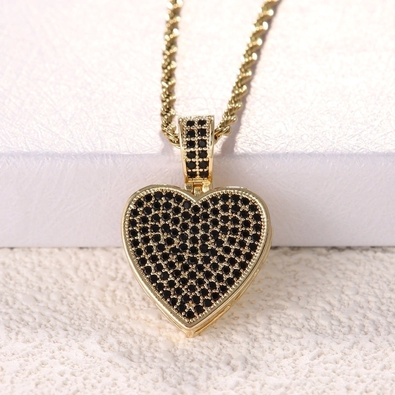 Hip-Hop Minimalist Shiny Heart Shape 304 Stainless Steel Copper Zircon 18K Gold Plated Inlay Pendant Necklace
