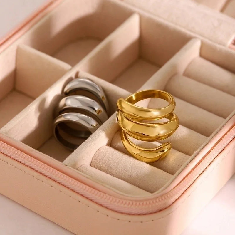 IG Style Spring Solid Color Lines 316 Stainless Steel 18K Gold Plated Rings