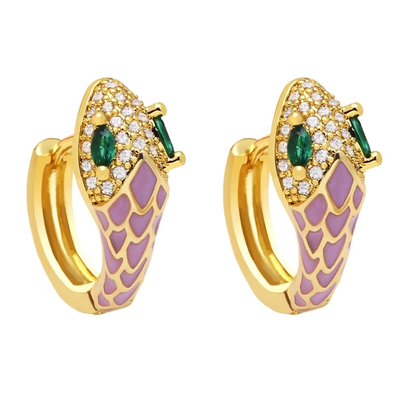 New Snake-shaped Ear Buckle Bohemian Color Oil Drop Earrings Copper Jewelry
