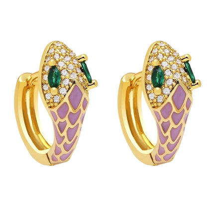 New Snake-shaped Ear Buckle Bohemian Color Oil Drop Earrings Copper Jewelry