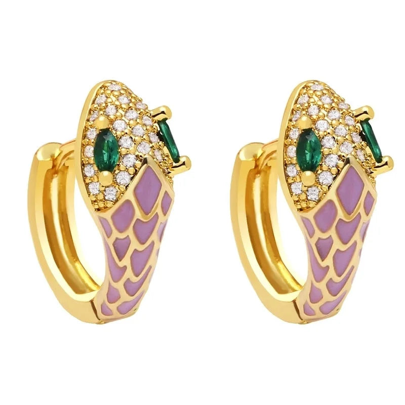 New Snake-shaped Ear Buckle Bohemian Color Oil Drop Earrings Copper Jewelry