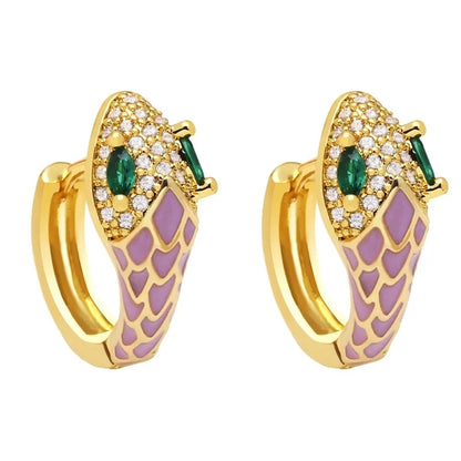 New Snake-shaped Ear Buckle Bohemian Color Oil Drop Earrings Copper Jewelry