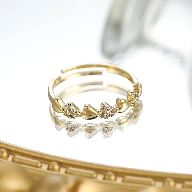 Minimalist Classic Style Heart Shape Copper Inlay Zircon Rings
