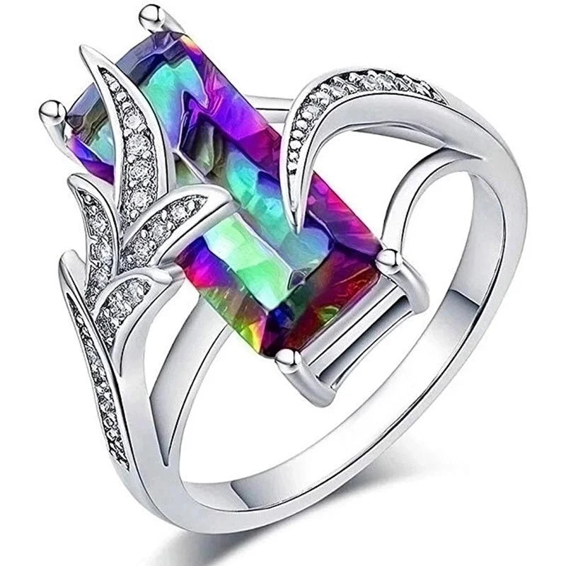 Fashion Seven-color Topaz Square Zircon Copper Ring