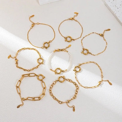 Minimalist Circle 201 Stainless Steel 304 Stainless Steel 18K Gold Plated Zircon Beaded Chain Paperclip Chain Bracelets In Bulk