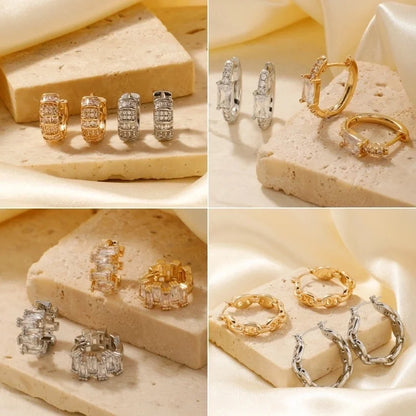 2 Pieces Glam Minimalist Shiny Geometric Inlay Copper Zircon K Gold Plated Earrings