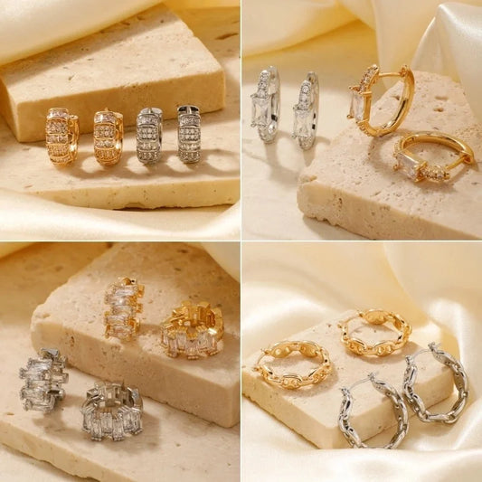 2 Pieces Glam Minimalist Shiny Geometric Inlay Copper Zircon K Gold Plated Earrings