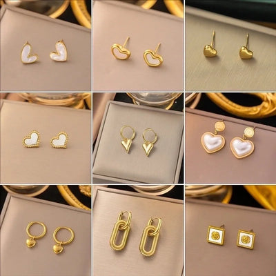 1 Pair Sweet Minimalist Heart Shape Bow Knot Shell Plating Titanium Steel Drop Earrings