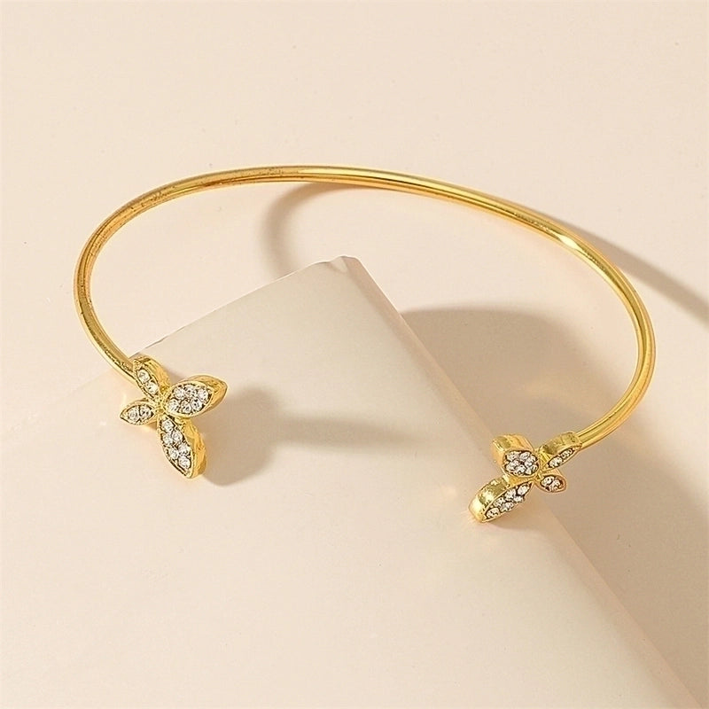 1 Set Minimalist Star Heart Shape Butterfly Stainless Steel Metal 18k Gold Plated Gold Plated Silver Plated Turquoise Rhinestones Zircon Bangle