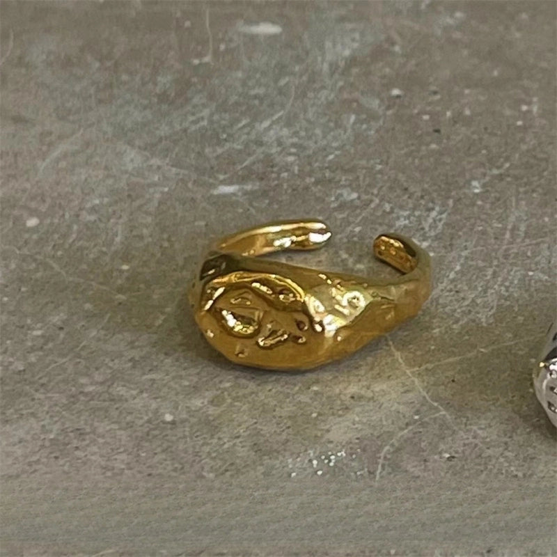 Copper Silver Plated Inlay Round Natural Stone Gem Rings