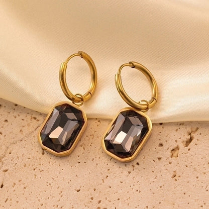 1 Pair Retro Classic Style Geometric Solid Color Plating Inlay 304 Stainless Steel Artificial Rhinestones 18K Gold Plated Drop Earrings