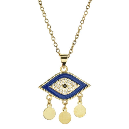 Bohemian Devil's Eye Heart Shape Stainless Steel Inlay Artificial Crystal Pendant Necklace