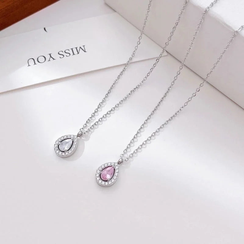 2 Pieces Elegant Minimalist Water Droplets 304 Stainless Steel Zircon White Gold Plated Gold Plated Plating Inlay Pendant Necklace