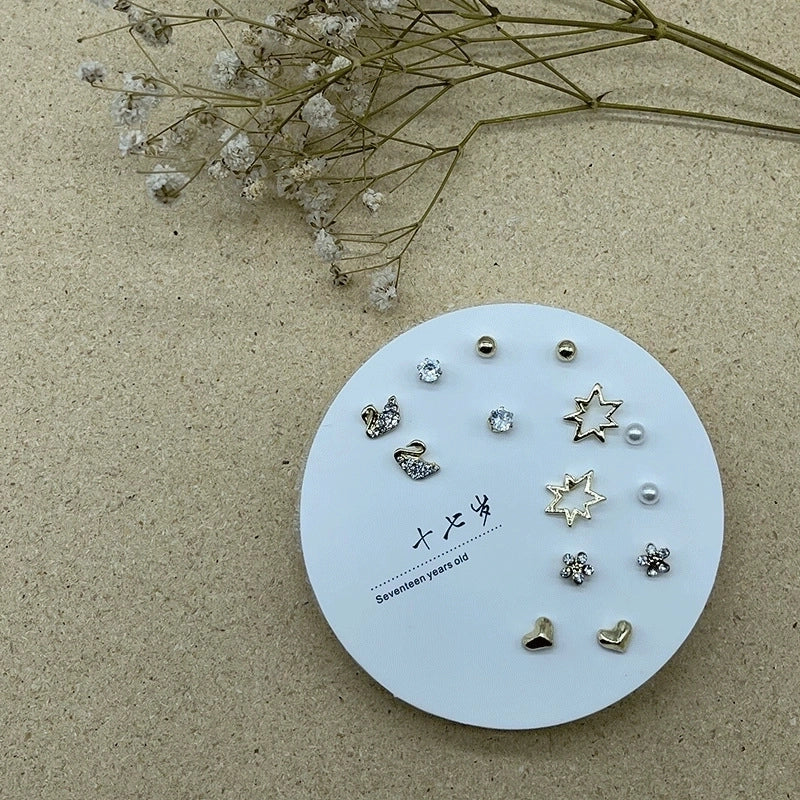 2 Pieces Minimalist Commute Geometric Inlay Copper Zircon Drop Earrings