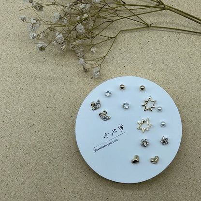 2 Pieces Minimalist Commute Geometric Inlay Copper Zircon Drop Earrings