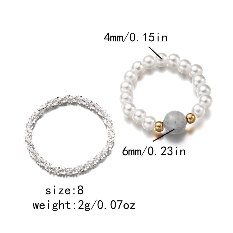 Fairy Style Sweet Shiny Round Imitation Pearl Synthetic Resin Beaded Rings