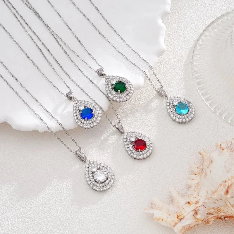 Glam Water Droplets 304 Stainless Steel Copper Zircon Inlay Pendant Necklace