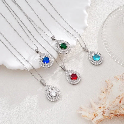 Glam Water Droplets 304 Stainless Steel Copper Zircon Inlay Pendant Necklace