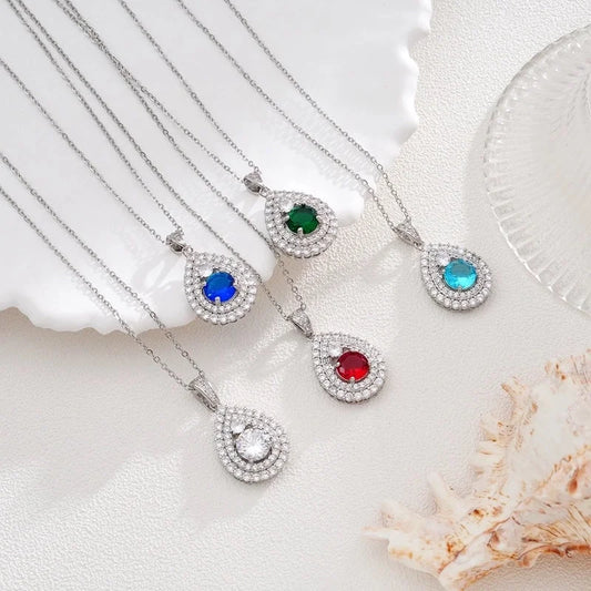 Glam Water Droplets 304 Stainless Steel Copper Zircon Inlay Pendant Necklace