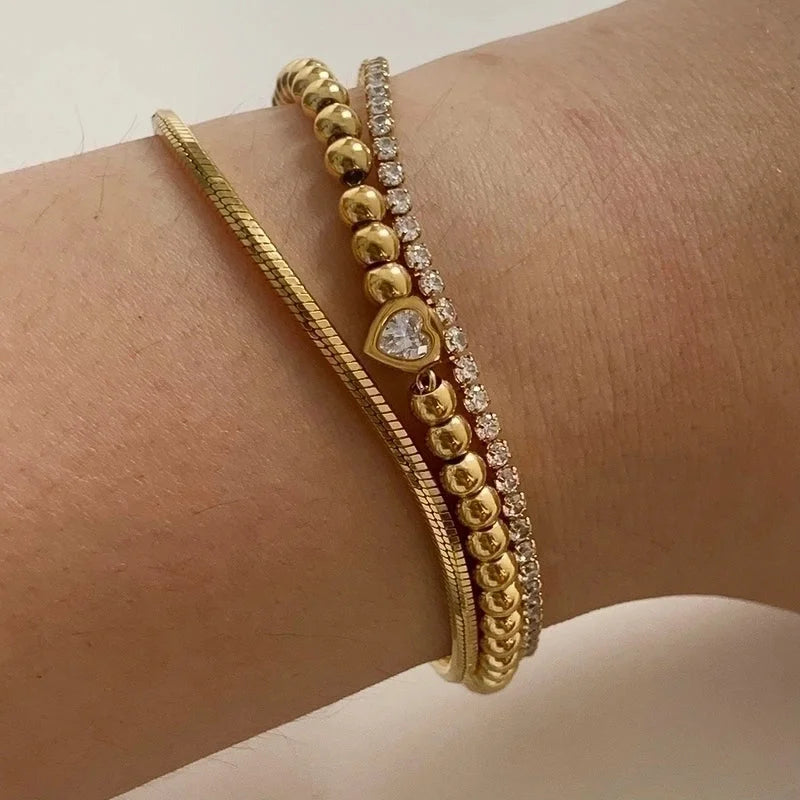 Modern Style Minimalist Heart Shape 304 Stainless Steel Zircon 16K Gold Plated White Gold Plated Gold Plated Plating Bracelets Necklace