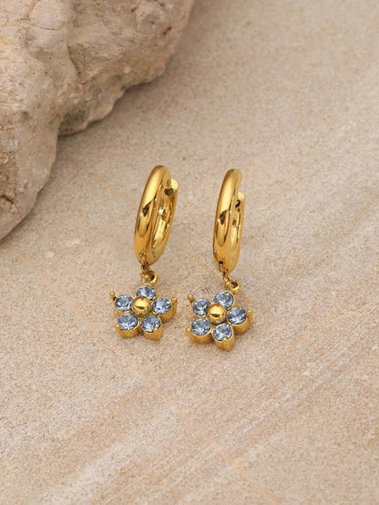 1 Pair Elegant Flower Plating Inlay 304 Stainless Steel Rhinestones 18K Gold Plated Drop Earrings