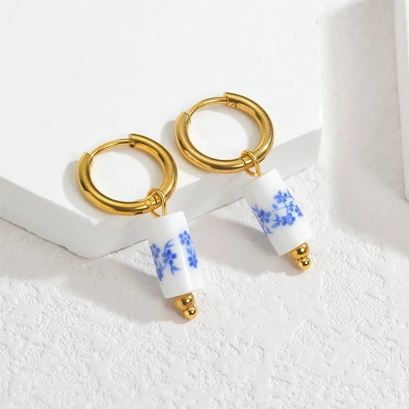 1 Pair Chinoiserie Vintage Style Flower 304 Stainless Steel 18K Gold Plated Drop Earrings