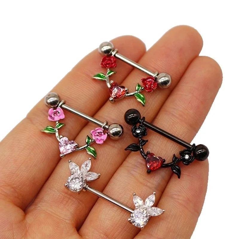 1 Piece Nipple Rings & Studs IG Style Shiny Heart Shape Flower 316L Stainless Steel Alloy Titanium Steel Epoxy Chain Inlay Resin Rhinestones Glass White Gold Plated Gold Plated