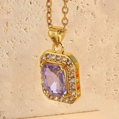 Sweet Streetwear Geometric Stainless Steel Brass 14k Gold Plated Zircon Pendant Necklace In Bulk