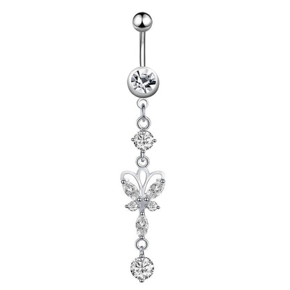 Minimalist Water Droplets Flower Butterfly Stainless Steel Inlay Zircon Women's Belly Ring