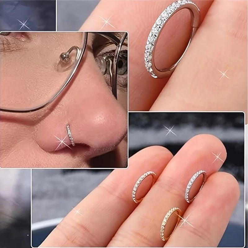 5 Pieces Nose Rings & Studs Hip-Hop Punk Solid Color Titanium Alloy Inlay Zircon 18K Gold Plated Ear Cartilage Rings & Studs