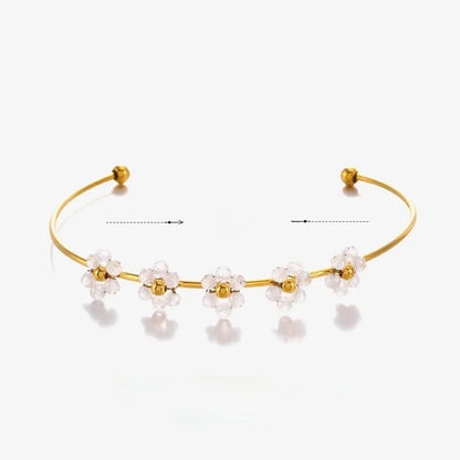 2 Pieces IG Style Flower 304 Stainless Steel 18K Gold Plated Zircon Bangle In Bulk