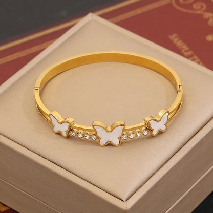 Minimalist Leaves Flower Bow Knot 304 Stainless Steel 18K Gold Plated Zircon Bangle In Bulk