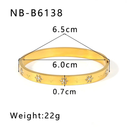 Vintage Style Minimalist Classic Style Geometric 304 Stainless Steel 18K Gold Plated Zircon Bangle In Bulk