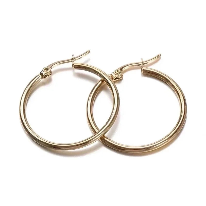 10 Pieces Fashion Round Plating 201 Stainless Steel 18K Gold Plated Hoop Earrings