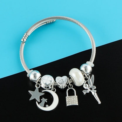 Elegant Luxurious Heart Shape 304 Stainless Steel White Gold Plated Crystal Zircon Bangle In Bulk