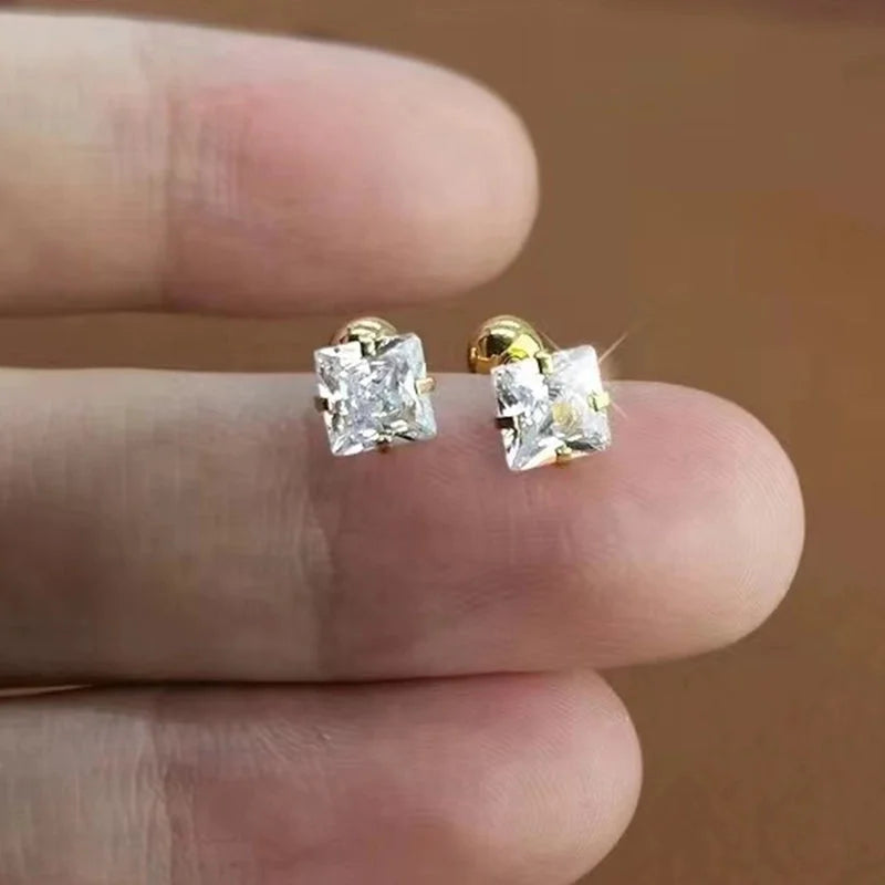 Minimalist Square Inlay 304 Stainless Steel Zircon 18K Gold Plated Stainless Steel Earrings